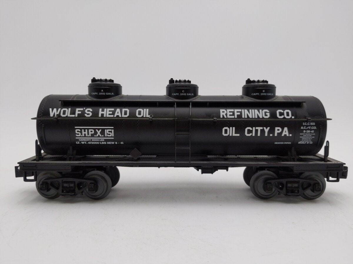 MTH 30-73458 O Wolf's Head Oil Triple Dome Tank Car