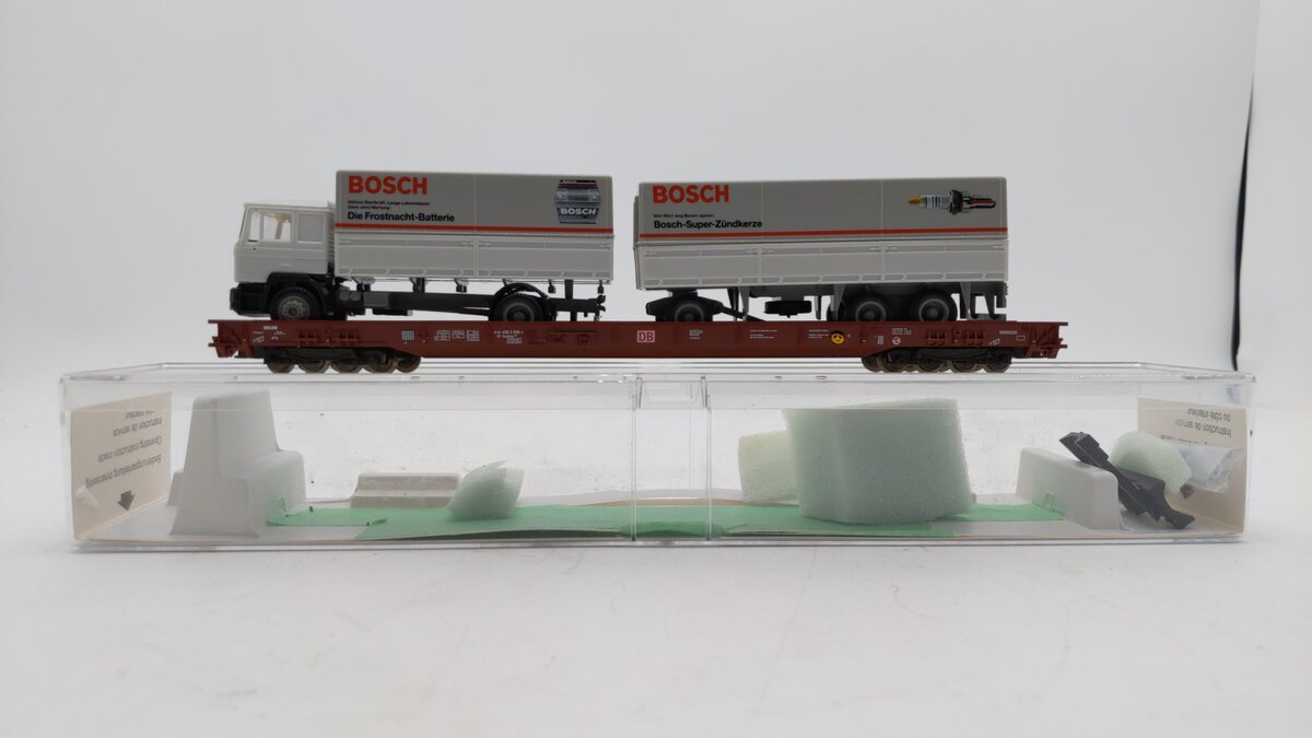 Fleischmann 5271 HO Scale DB Flatcar w/ Bosch Truck & Trailer #4983086-7 VG/Box