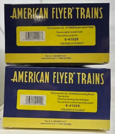 American Flyer 6-41030 S Gauge 2015 TCA NASA Rocket Flatcar & Unloading Boxcar MT/Box
