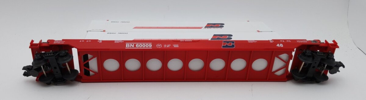 MTH 20-9502L O Gauge Burlington Northern Husky Stack Car w/ Containers #60009 LN/Box
