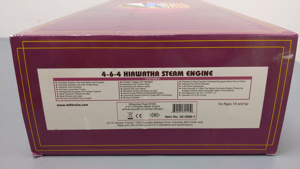 MTH 20-3689-1 O Milwaukee Road 4-6-4 Hiawatha Steam Engine #103 w/ PS3 LN/Box