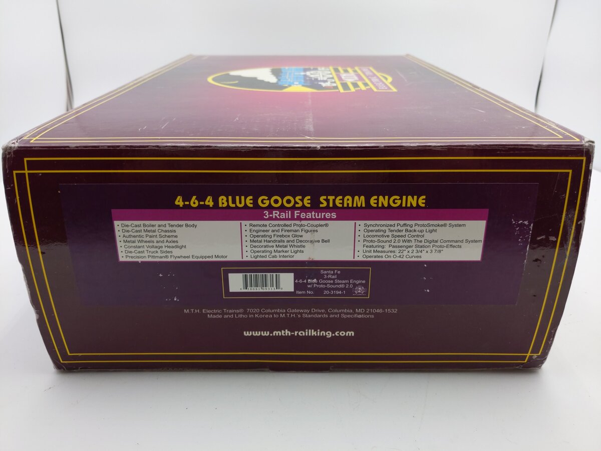MTH 20-3194-1 Santa Fe 4-6-4 Blue Goose Steam & Tender #3460 w/PS2 LN/Box