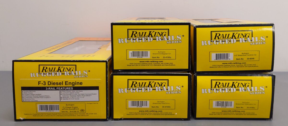 MTH 30-4196-1 Burlington RailKing F-3 O Gauge Diesel Train Set w/PS 2.0 LN/Box