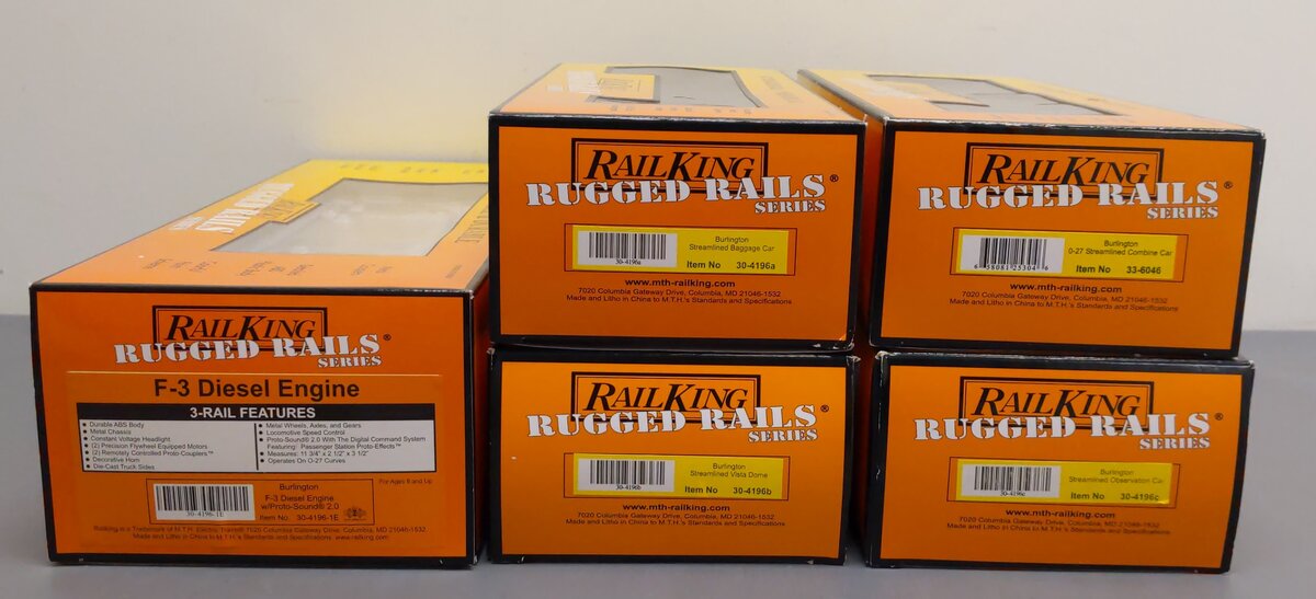 MTH 30-4196-1 Burlington RailKing F-3 O Gauge Diesel Train Set w/PS 2.0 LN/Box