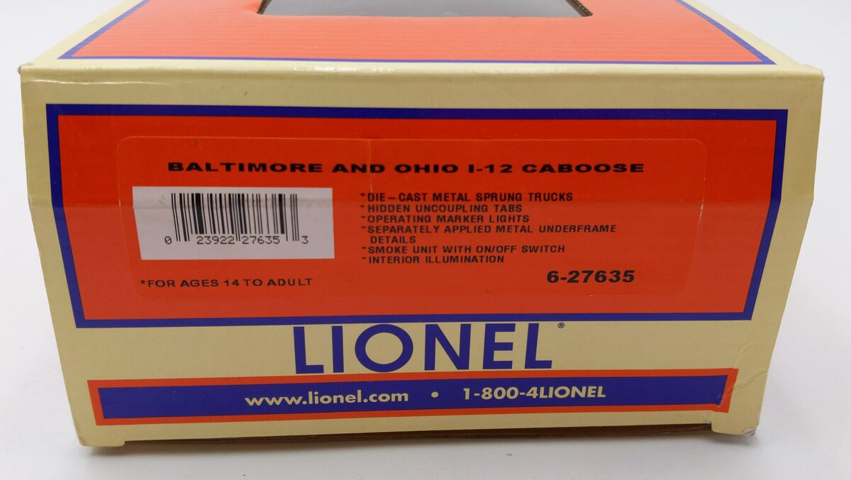 Lionel 6-27635 O Gauge Baltimore & Ohio I-12 Caboose #C2424