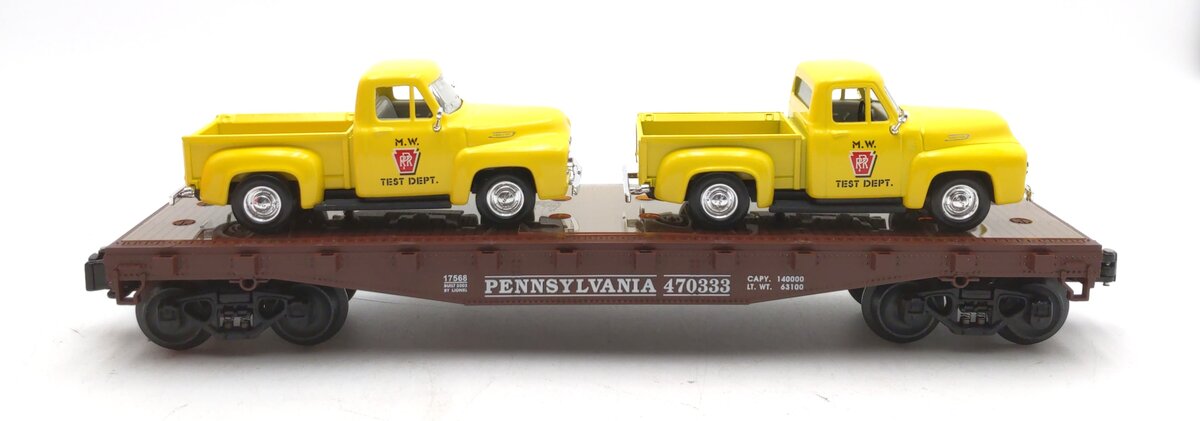 Lionel 6-17568 O Gauge Pennsylvania Flatcar with Pickup Trucks