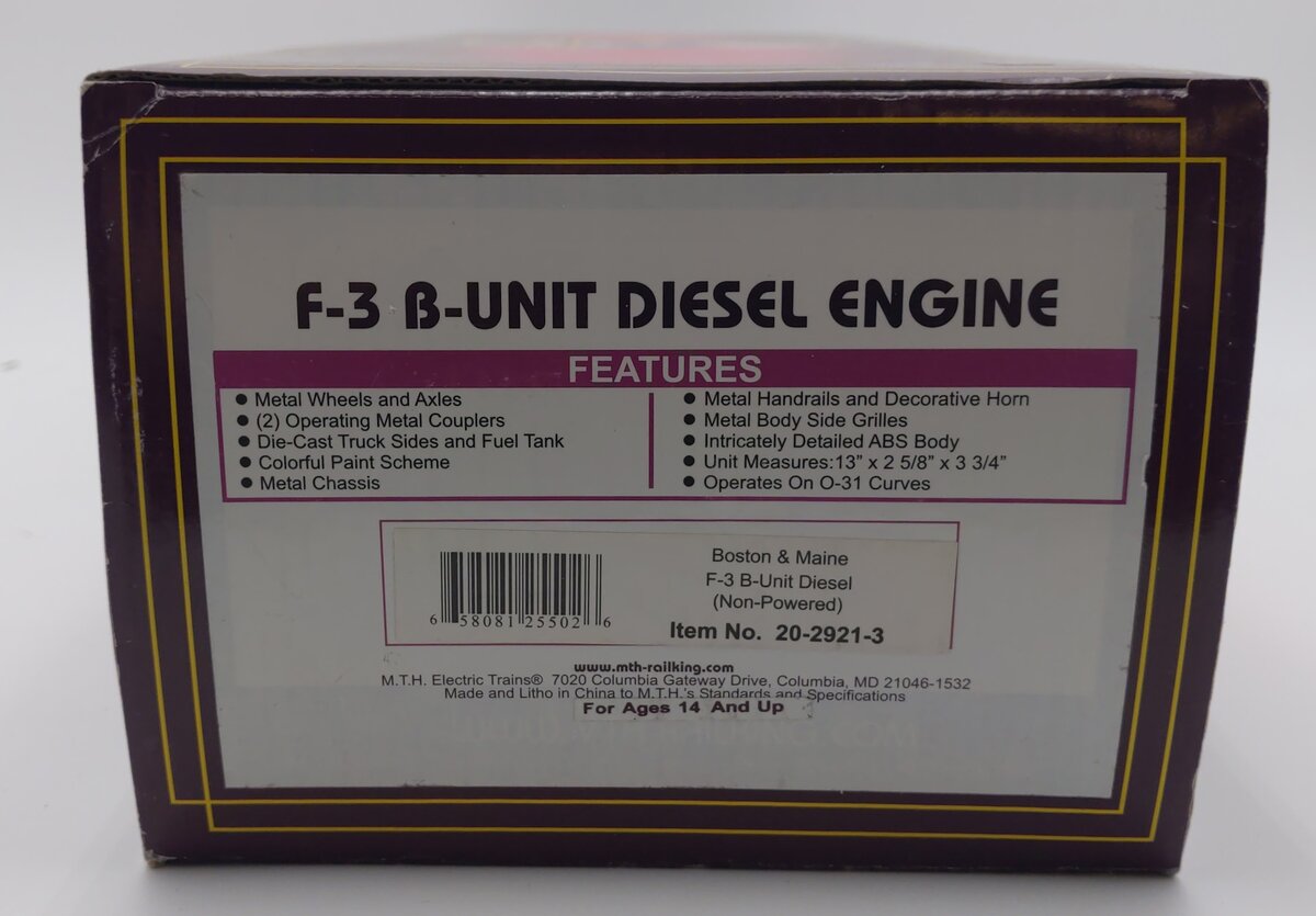 MTH 20-2921-3 Boston & Maine F-3 B-Unit Non-Powered Diesel Engine #4228B