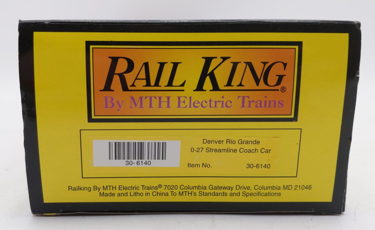 MTH 30-6140 D&RGW O-27 Streamlined Coach Car LN/Box