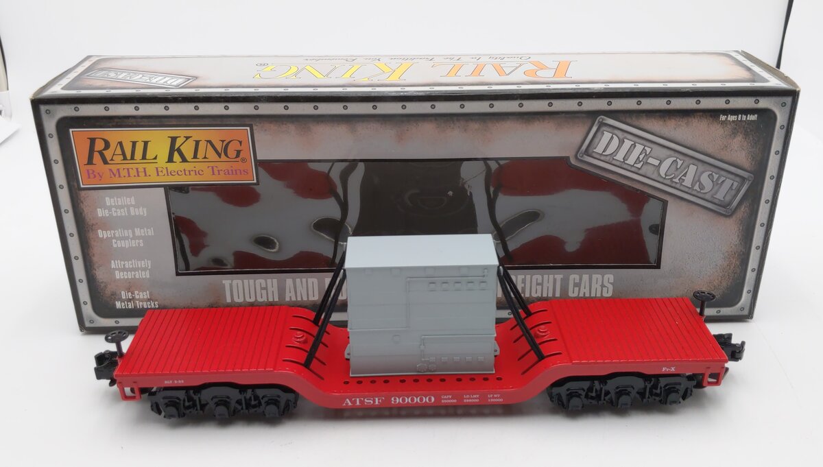 MTH 30-8301 O Gauge Santa Fe Die-Cast Depressed Center Flatcar w/ Transformer LN/Box