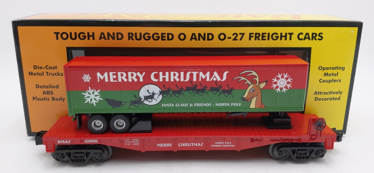 MTH 30-76654 O Christmas Flatcar with 40' Trailer