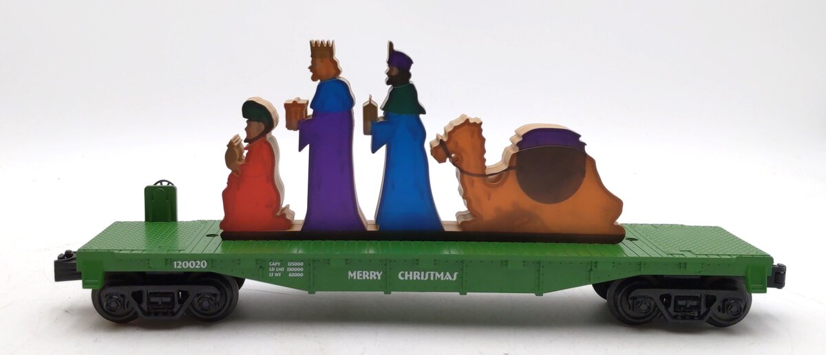 MTH 30-76788 O Christmas Green Flat Car with Lighted Wise Men Scene