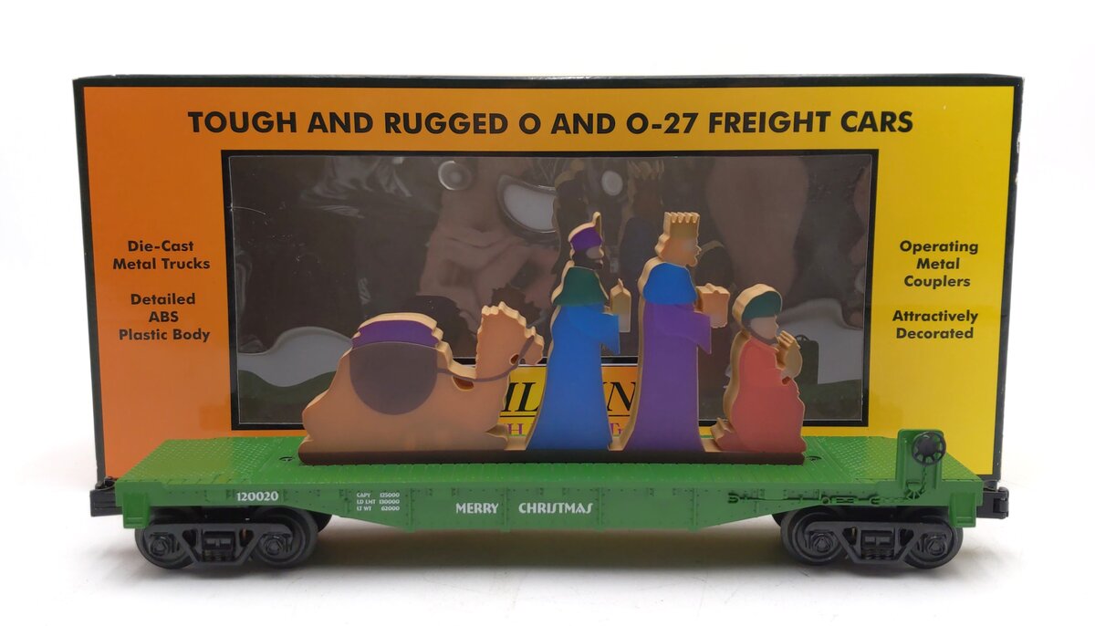 MTH 30-76788 O Christmas Green Flat Car with Lighted Wise Men Scene