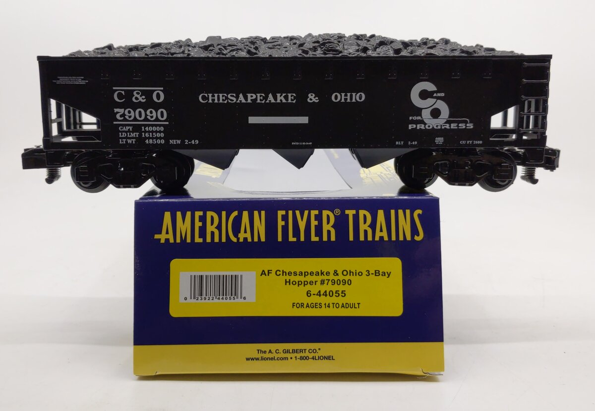 American Flyer 6-44055 Chesapeake & Ohio AF 3-Bay Hopper #79090