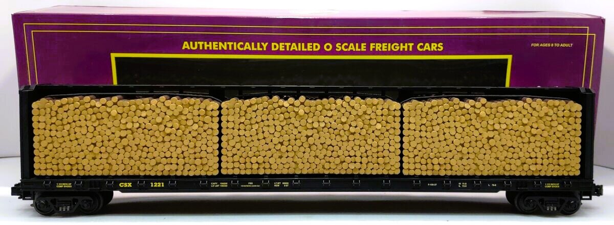 MTH 20-98211 O Gauge CSX Center I Beam Flat Car #1221 w/Log Load LN/Box