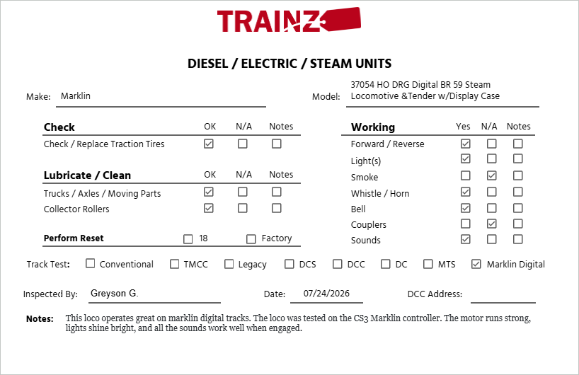 Marklin 37054 HO DRG Digital BR 59 Steam Locomotive3 &Tender w/Display Case EX/Box