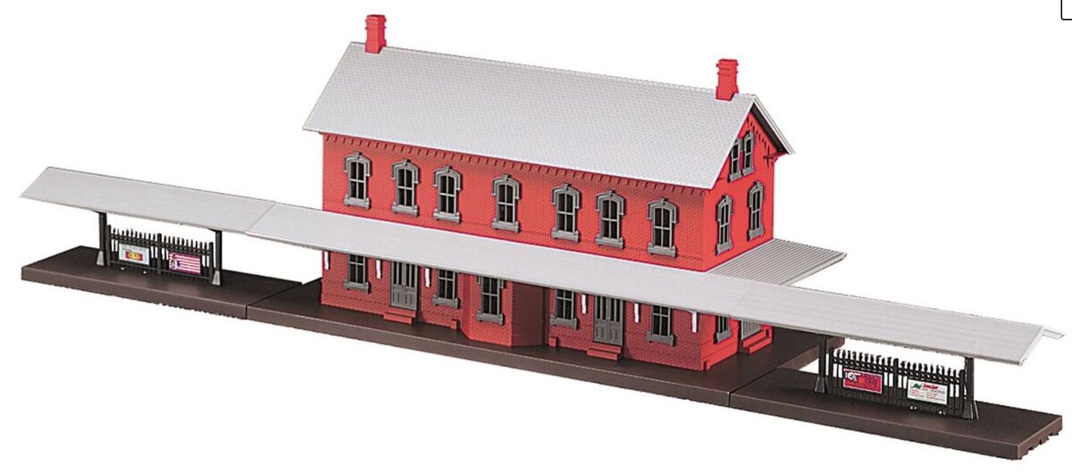 MTH 30-9014 O Gauge Red Stone Passenger Station with 2 Platforms