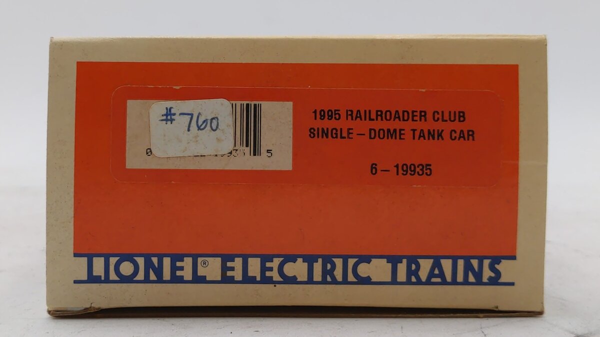 Lionel 6-19935 O Gauge Railroader Club Single-Dome Tank Car LN/Box