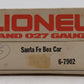 Lionel 6-7902 O Santa Fe Short Boxcar