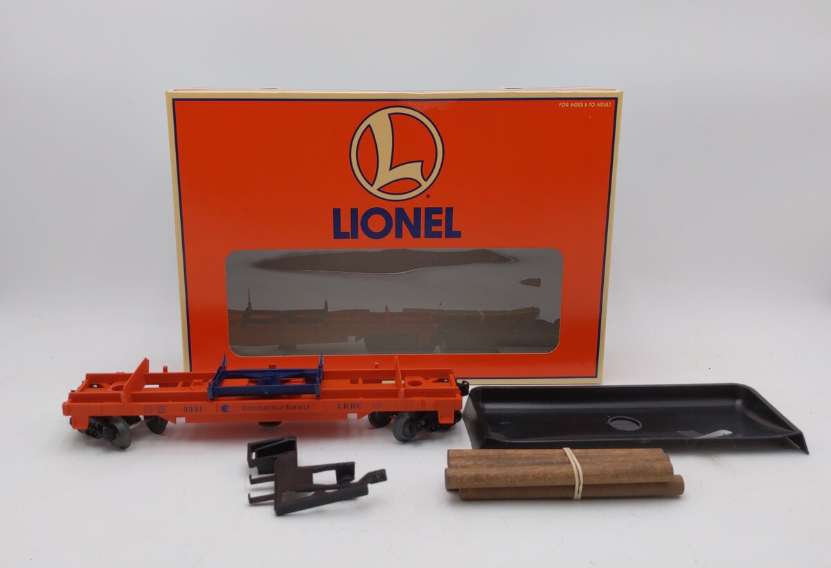 Lionel 6-19473 O Gauge LRRC Operating Log Dump Car Chesterfield Sawmill NIB