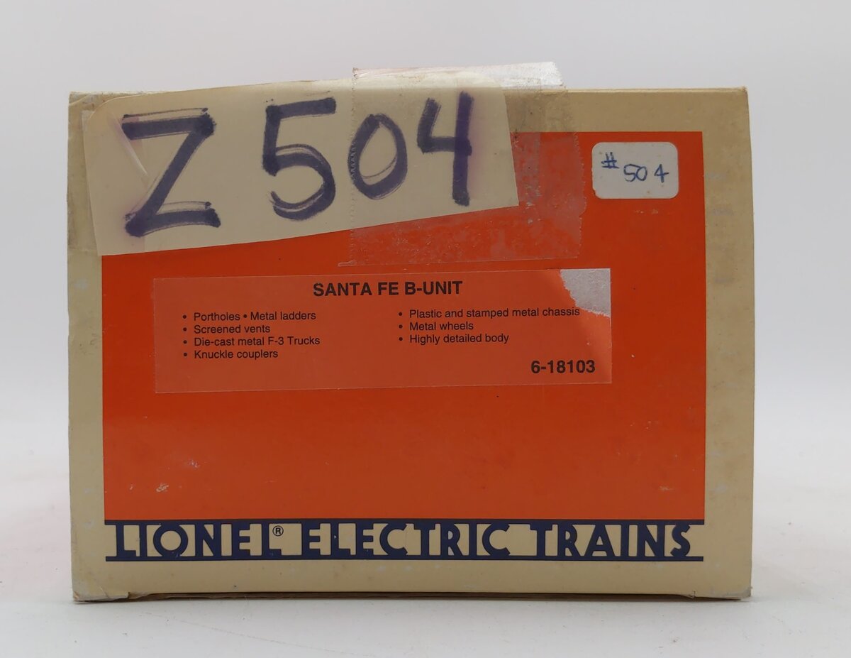 Lionel 6-18103 O Gauge Santa Fe F-3 B Unit Dummy Diesel Locomotive #8103 LN/Box
