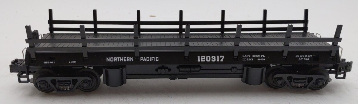 MTH 30-7649 O Gauge Northern Pacific Operating Flatcar w/ Logs #120317 NIB