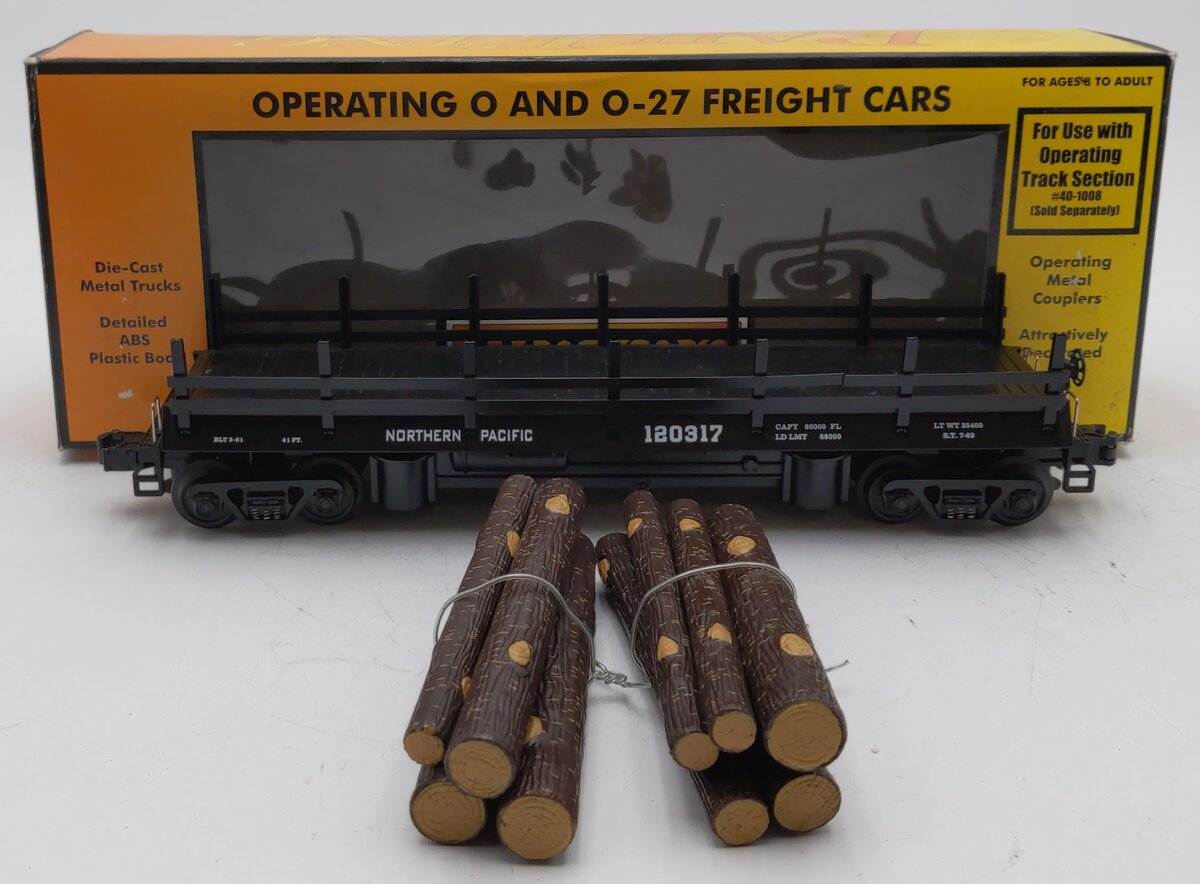 MTH 30-7649 O Gauge Northern Pacific Operating Flatcar w/ Logs #120317 NIB