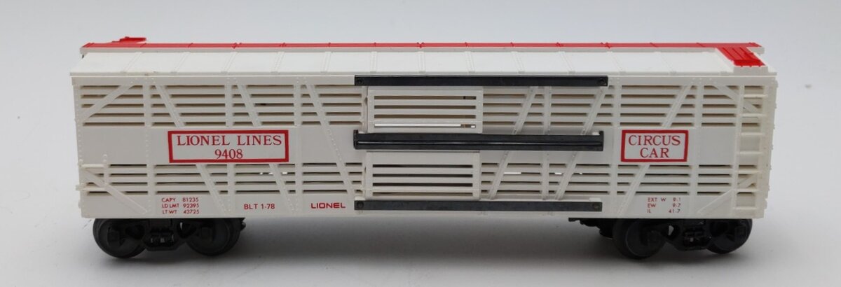 Lionel 6-9408 O Gauge Circus Stock/Animal Car #9408
