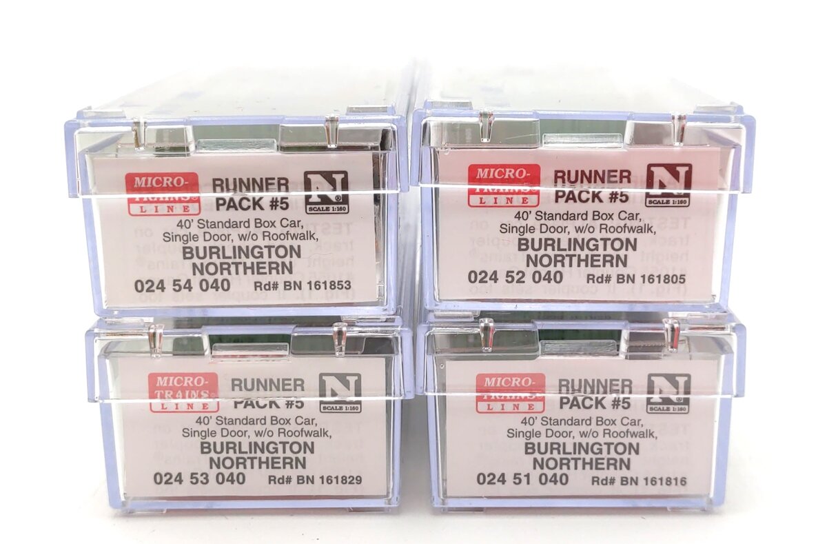 Micro-Trains 99300005 N Burlington Northern 40' Single Door Boxcar (Set of 4) LN/Box