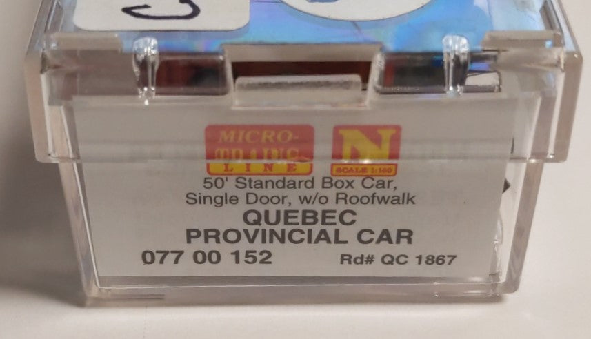 Micro-Trains 07700152 N Quebec 50' Standard Single Door Boxcar #1867 LN/Box