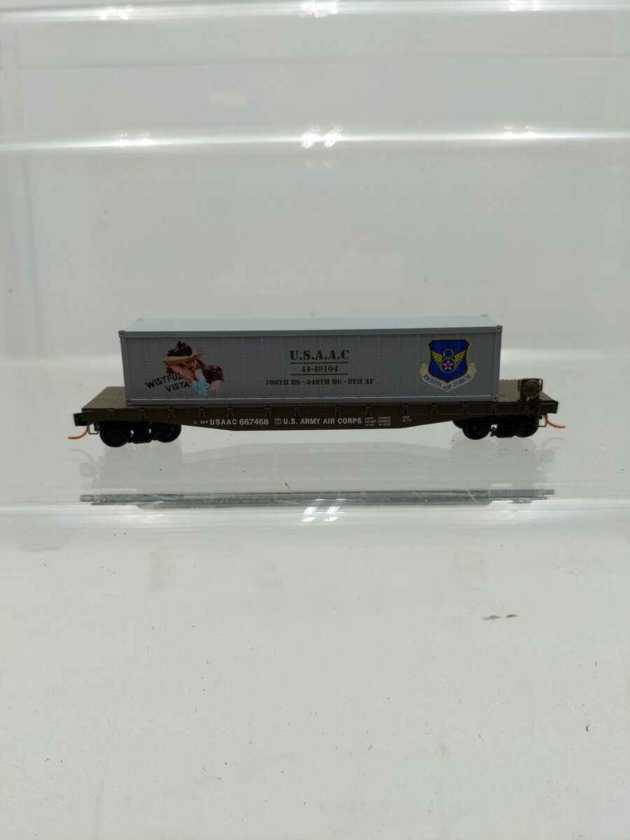 Micro-Trains 04500513 N USAAC Wistful Vista 50' Steel Flatcar w/40' Load #667495