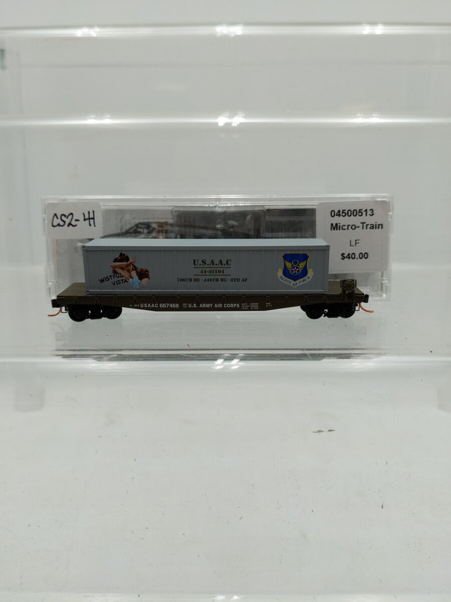 Micro-Trains 04500513 N USAAC Wistful Vista 50' Steel Flatcar w/40' Load #667495