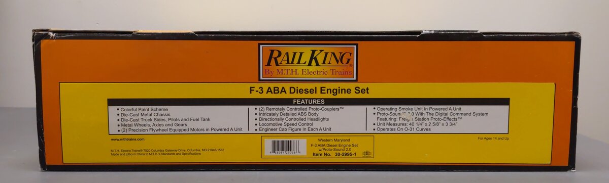 MTH 30-2995-1 WM F-3 ABA Diesel Engine Set w/Proto-Sound 2.0 #51/52/421