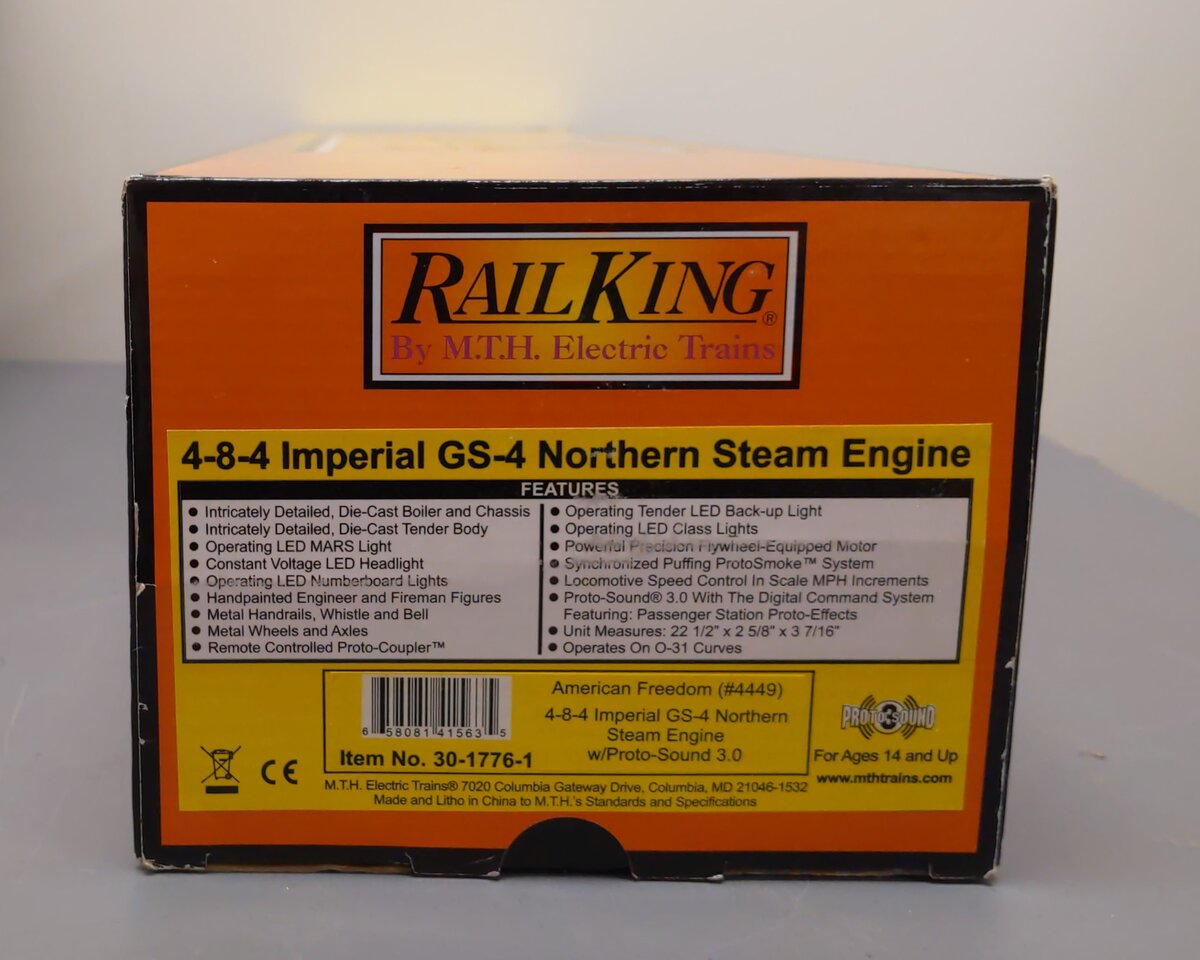 MTH 30-1776-1 O AFTX 4-8-4 Imperial GS-4 Northern Steam Locomotive PS3 #4449