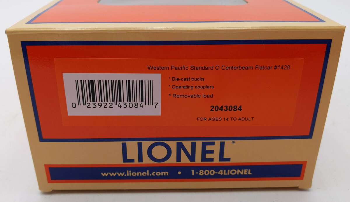 Lionel 2043084 O Western Pacific Centerbeam Flatcar #1428