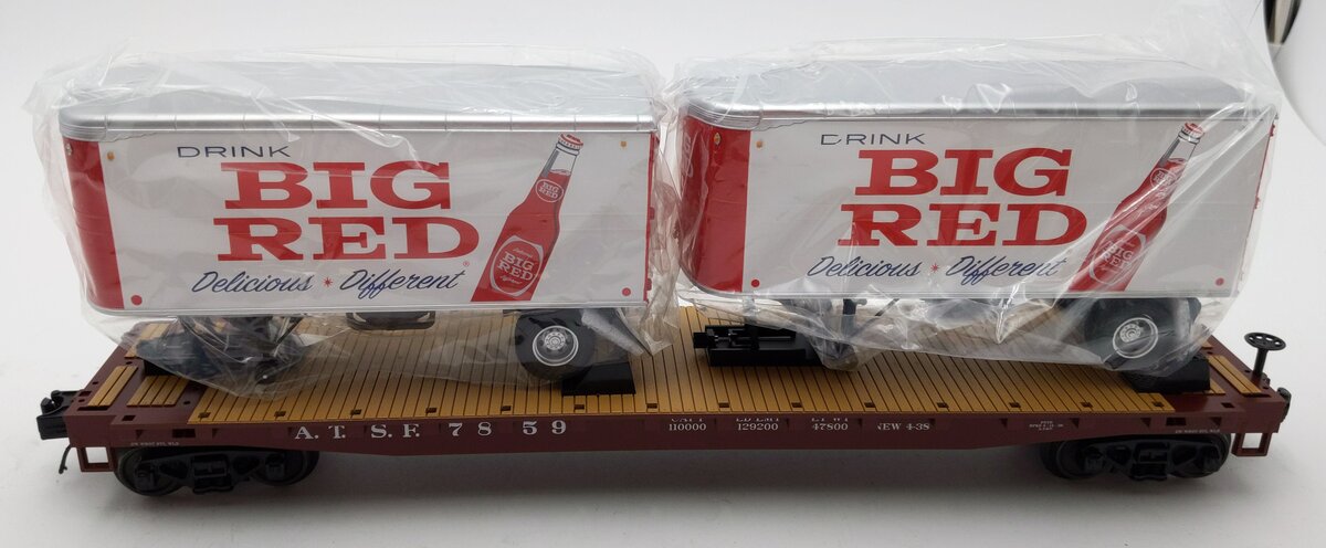MTH 20-95511 O Santa Fe Big Red Soda Flatcar with 2 PUP Trailers