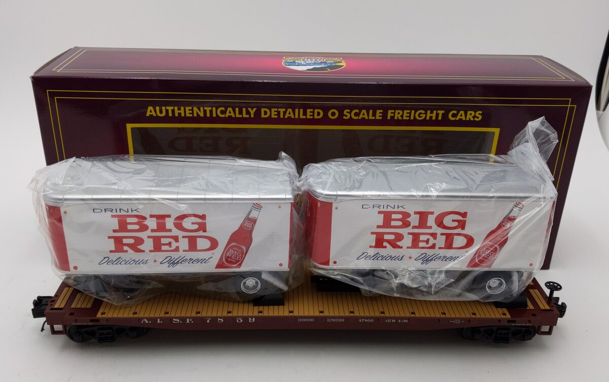 MTH 20-95511 O Santa Fe Big Red Soda Flatcar with 2 PUP Trailers