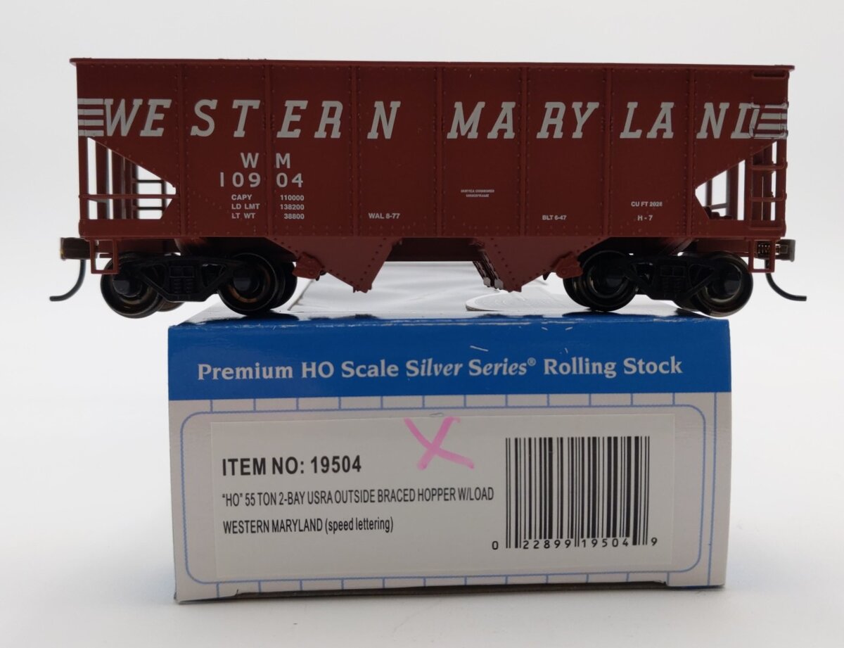 Bachmann 19504 HO Western Maryland 55-Ton Outside-Braced Hopper w/Load #10904