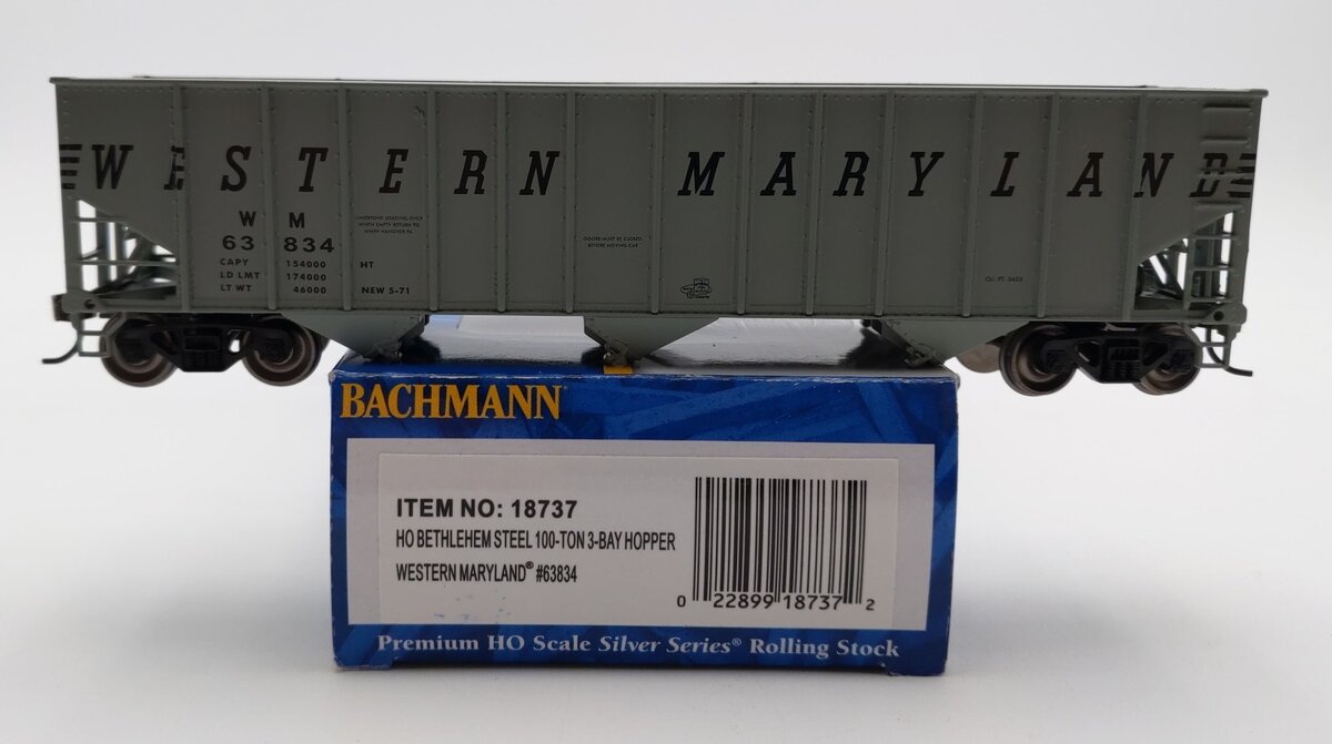 Bachmann 18737 HO Western Maryland Bethlehem Steel 100 Ton 3 Bay Hopper #63834
