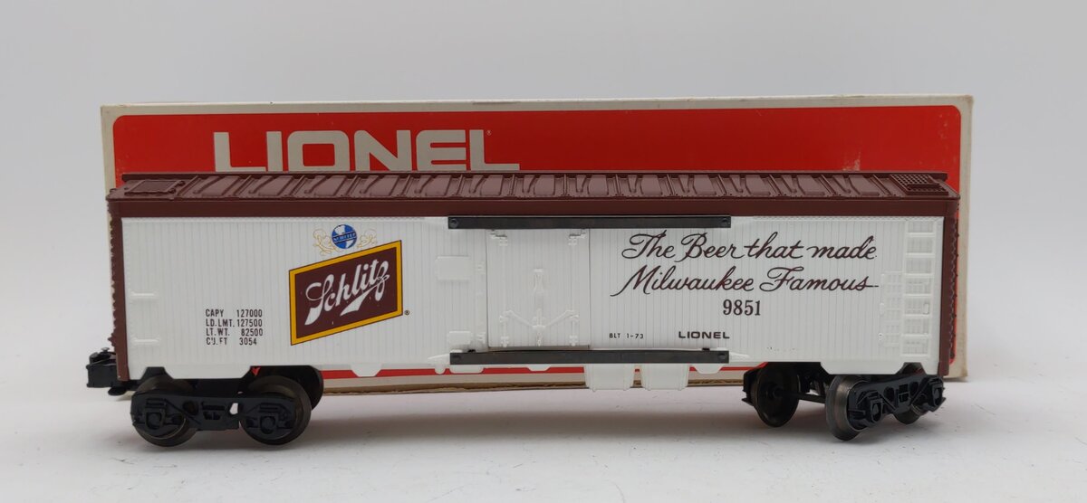 Lionel 6-9851 O Gauge Schlitz Billboard Reefer Car #9851 LN/Box