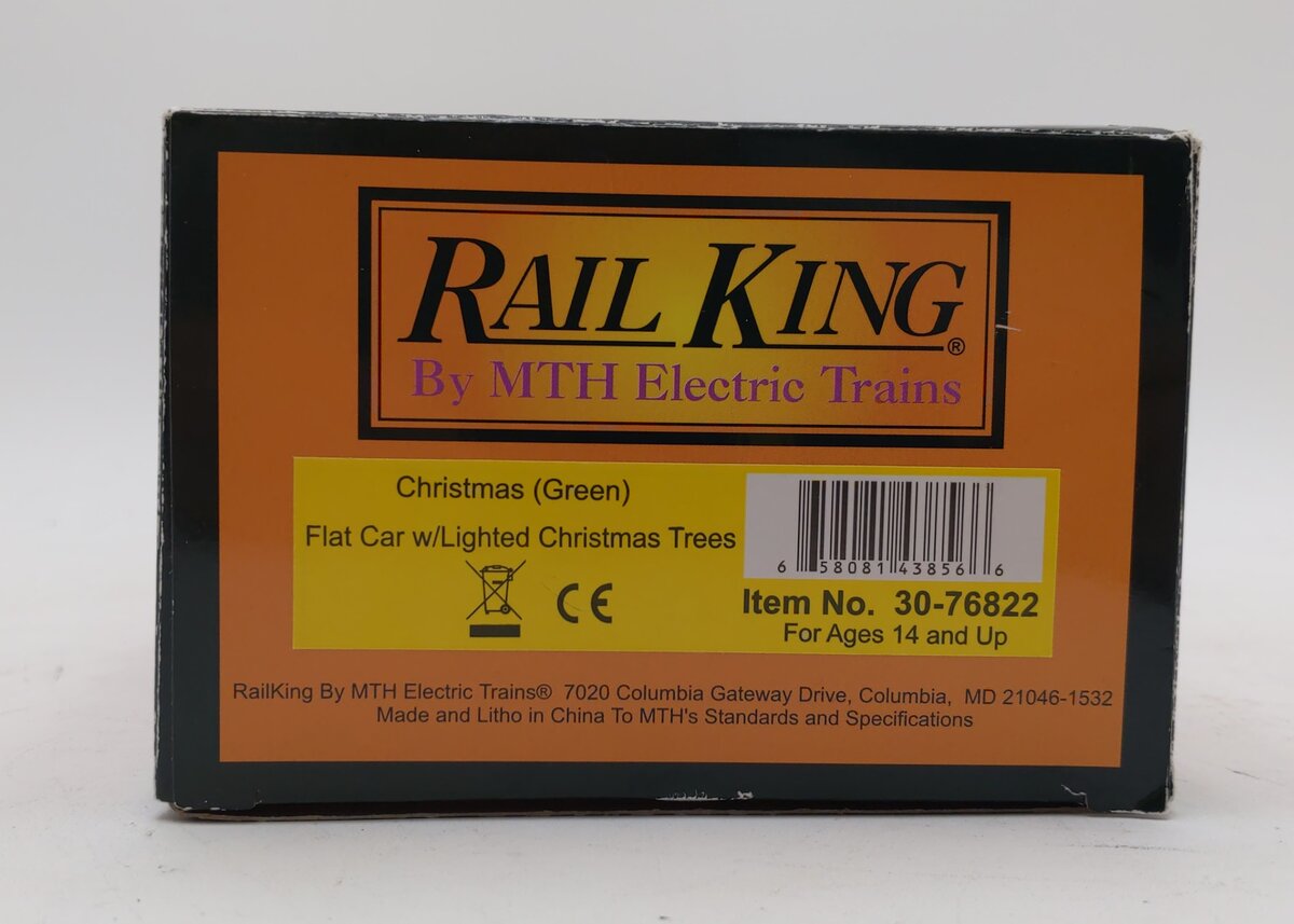 MTH 30-76822 O Christmas Green RailKing Flat Car w/Lighted Christmas Trees