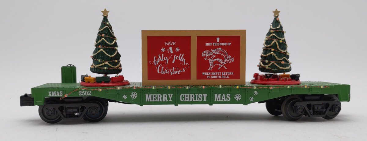 MTH 30-76822 O Christmas Green RailKing Flat Car w/Lighted Christmas Trees