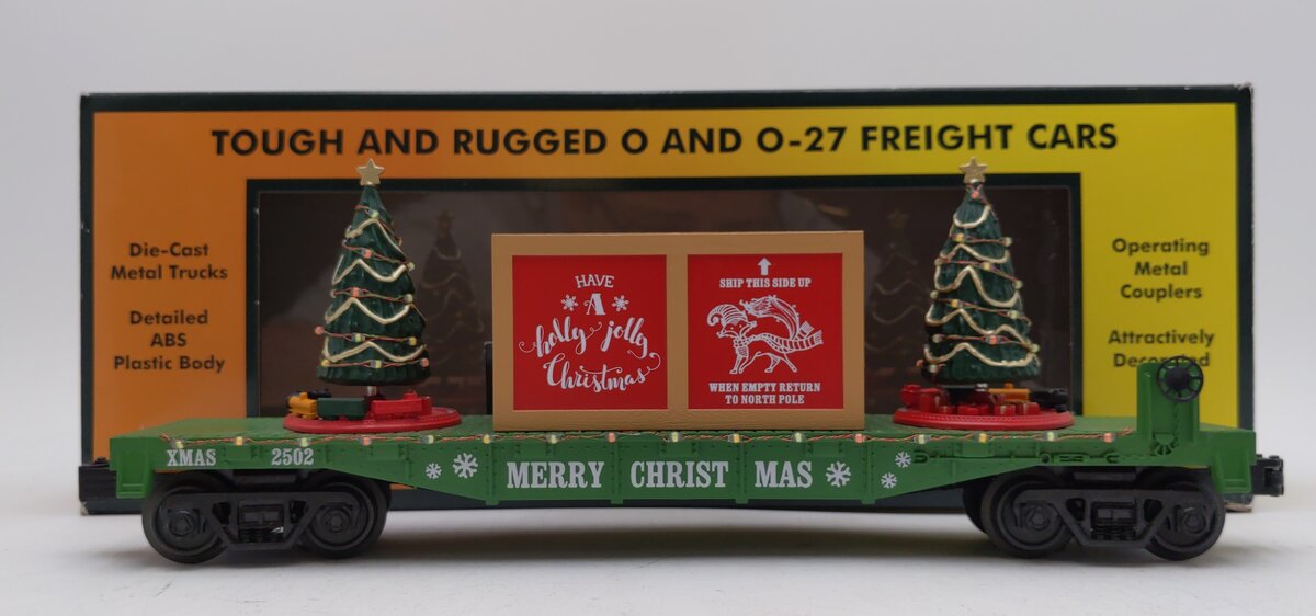 MTH 30-76822 O Christmas Green RailKing Flat Car w/Lighted Christmas Trees