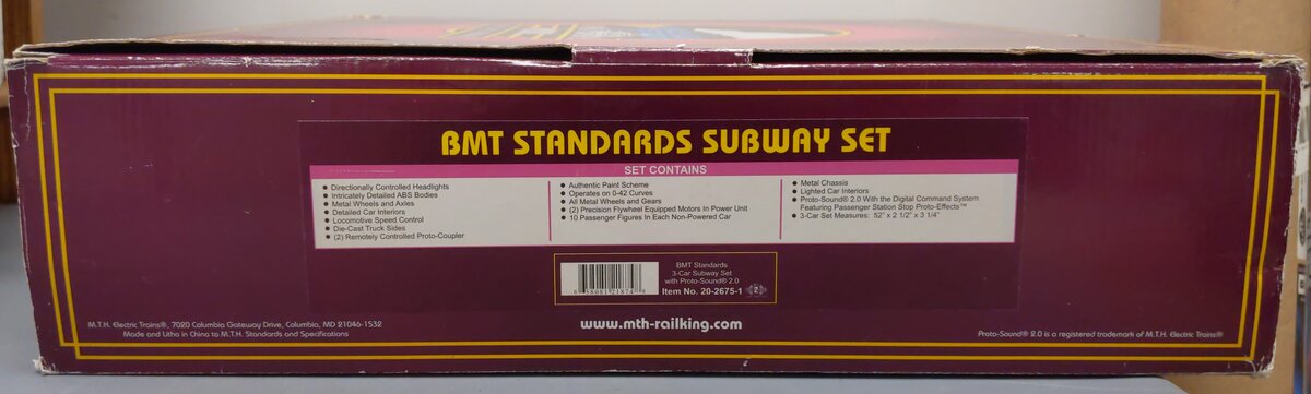 MTH 20-2675-1 O BMT 2500 Series 3-Car Subway Set with Proto-Sound 2.0 (Set of 3)