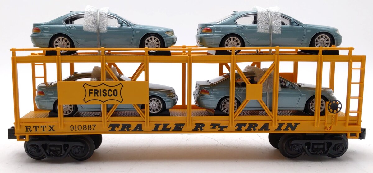 MTH 30-76679 O Frisco Auto Carrier Flat Car with BMW 7-Series Sedans