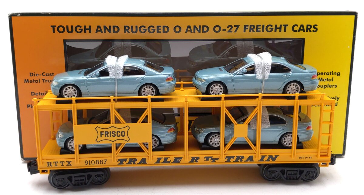 MTH 30-76679 O Frisco Auto Carrier Flat Car with BMW 7-Series Sedans