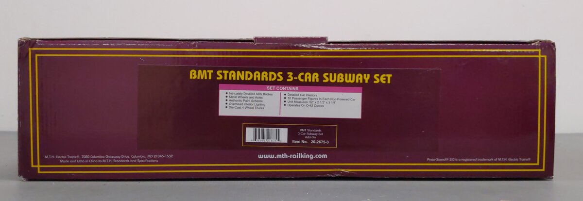 MTH 20-2675-3 O BMT 2500 Series 3-Car Subway Set Add-On Non-Powered (Set of 3)