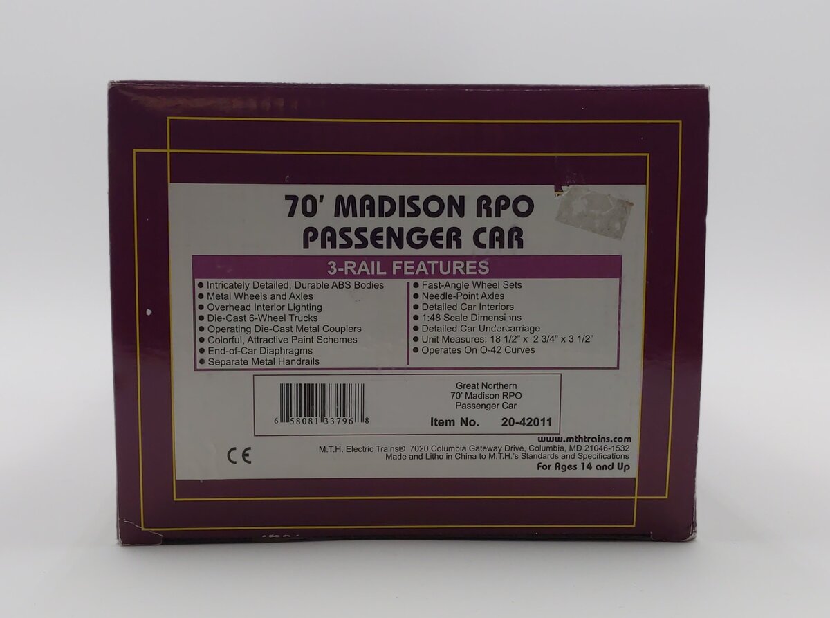 MTH 20-42011 O Great Northern 70' Madison RPO Car