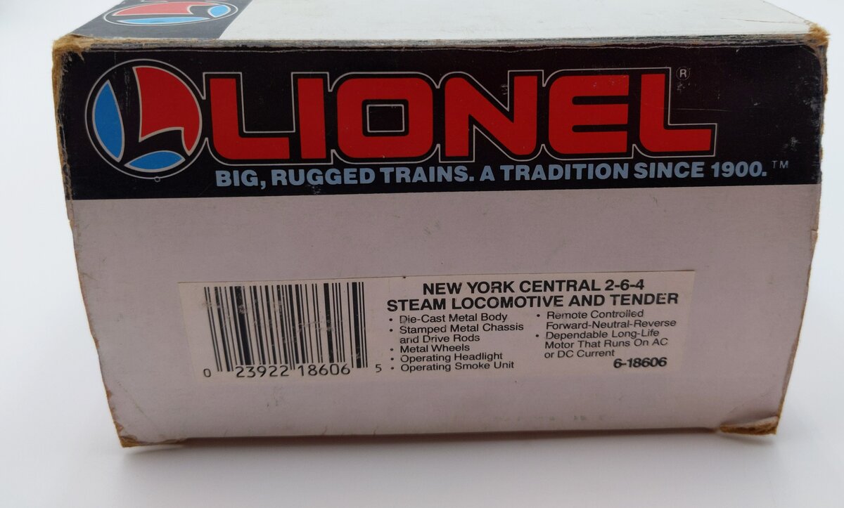 Lionel 6-18606 O Gauge New York Central 2-6-4 Steam Locomotive and Tender #8606 NIB