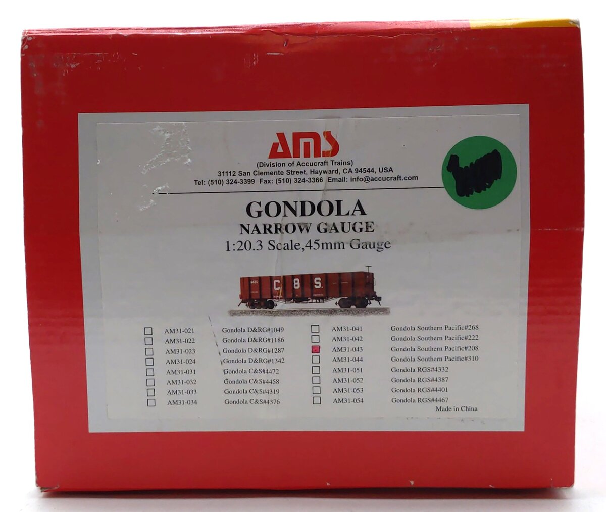 AMS AM31-043 1:20.3 Scale Southern Pacific High Side Gondola #208 LN/Box