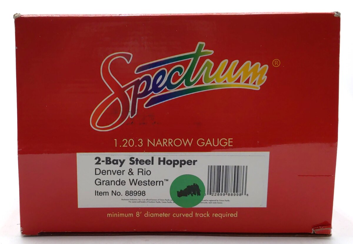 Bachmann 88998 G Scale D&RGW 2-Bay Steel Hopper w/Metal Wheels